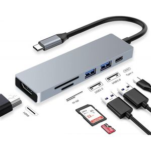NAERYUT-Adaptateur Usb C Pour Macbook,6 En 1 Usb Type-C Vers Hdmi 4K Multiport Hub Compatible Avec Les Ordinateurs Portables De Type C Comme Macbook Pro,Dell Xps,Chromebook Pixel - Neuf
