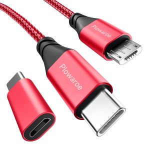 Câble USB C vers micro USB - 2 m - Adaptateur USB C vers Micro USB - Câble de charge Android - Compatible avec Samsung Galaxy S20/S9/S9+/S10, Huawei, HTC, LG (rouge) - Neuf
