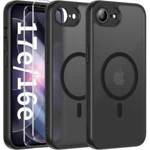 KALANKA-Magn&eacute;tique Coque pour Apple iPhone 16e / iPhone 17e avec 2 Verre Tremp&eacute;, Compatible avec MagSafe, Etui Translucide Mat Arri&egrave;re Housse Fine Antichoc Case iPhone 16e / 17e 6.1"", Noir - Neuf