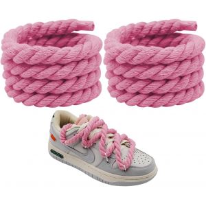 Ytseazn-Lot De 2 Paires De Lacets Épais En Coton À Trois Brins,Torsadés,Cordes Pour Baskets,Ronds De 8 Mm,Tressés,Rose,Taille Unique - Neuf