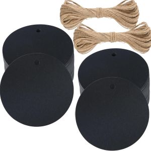 TIANYI-100PCS Étiquettes en Papier Kraft Étiquette Cadeaux-Étiquette Ronde 5.5x5.5cm Kraft Étiquettes Étiquettes de Mariage avec Ficelle pour Dragees Noël Anniversaire Communion (Noir) - Neuf