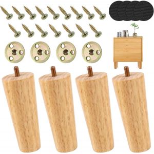 MEVRONISSHOP-4 Pi&egrave;ces Pieds de Meubles en Bois, Pieds de Table en Bois Conique Massif, Pieds de Rechange en Bois, Pieds de Meuble en Bois Massif, avec Vis, pour Canap&eacute;, Lit, Fauteuil, Armoire, Meuble - Neuf