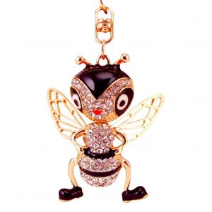 Porte-Cles Tendance En Alliage De Zinc, Pendentif En Forme D'abeille Avec Strass, Decoration De Sac, Noir - Neuf