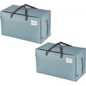 Lot de 2 Grands Sac de Rangement avec Couvercle et Poignées Renforcées,Cartons Déménagement de 102 L Résistant pour Rangement des Vêtements et voyages,Sac à Linge (Bleu Clair,Lot De 2) - Neuf