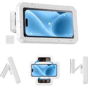 Support De T&eacute;l&eacute;phone De Douche &Eacute;tanche, &Eacute;tui T&eacute;l&eacute;phone Mural Rotation &Agrave; 360&deg;, Support Universel Pour Douche Salle De Bain Cuisine Pour Moins 7"" Phone, &Eacute;cran Tactile Haute D&eacute;finition - Blanc - Neuf