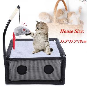 Hjlian Lit Pour Chat En Maille Grise, Petit Espace De Jeu Et D'activite Avec Jouet A Gratter, Fournitures Pour Animaux De Compagnie - Neuf