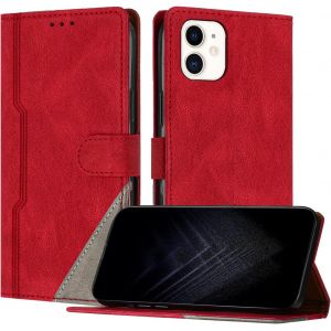 Kal-Étui Pour Iphone 12 Mini (5,4 Pouce), Housse En Cuir Pu Avec [Protection Antichoc Tpu] [Fonction Support] [Porte-Cartes ] Antichoc Magnétique Coque Pour Iphone 12 Mini - Rouge - Neuf