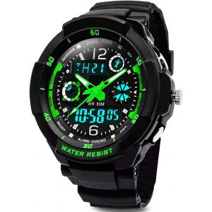 Nbgcm-Vdsow Digital Montres Pour Enfants Garçons - 50 M Étanche Sports De Plein Air Montre Analogique Avec Alarme/Minuteur/Double Fuseau Horaire/Lumière Led Pour Enfant - Neuf