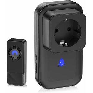 Kalanka-Kit De Sonnette Sans Fil Ip55 Avec Adaptateur De Prise, Port&eacute;e De 260 M Et 58 M&eacute;lodies, Sonnette De Porte &Eacute;tanche Avec Led Pour Entr&eacute;e D'appartement Et Ext&eacute;rieur (Noir) - Neuf