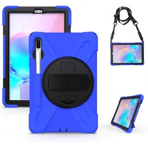 ERYI-Coque Pour Samsung Tab S6 10.5"" 2019, Étui Robuste Sm-T860 / Sm-T865, Housse De Protection, Béquille Rotative/Bandoulière De Main/Bandoulière, Cover Pour Samsung Galaxy Tab S6 10.5, Bleu - Neuf
