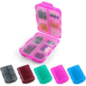 Pilulier Portable,Semainier Medicament,Pilulier Avec 10 Compartiments,Plastique Boîtes À Pilules,Distributeur De Pilules Médicaments Pour Médicaments,Suppléments Et Vitamines (Rose) - Neuf