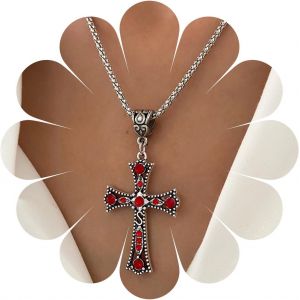 Kales-Collier Croix Punk En Cristal Collier Croix En Cristal Bleu Vintage Collier Ras Du Cou Déclaration Strass Étincelant Religieux Grand Collier Croix Bijoux Pour Femmes Et Filles - Neuf