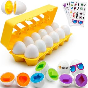 Kal-?ufs Assortis Oeuf De 12pcs D'?ufs En Couleur Et Forme Reconnaissance Pour B&eacute;b&eacute; 1 2 3 Ans Puzzle Jouet Cadeaux De P&acirc;ques Cadeaux D'anniversaire 12 18 Mois Jouets D'oeufs De P&acirc;ques - Neuf