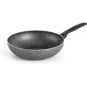 Subzonal-Wok Po&ecirc;le Anti-Adh&eacute;sive Professionnelle Fabriqu&eacute;e En Italie, Gamme Vulcania, Avec Rev&ecirc;tement Effet Pierre, Poign&eacute;e Ergonomique (&Oslash; 28 Cm) - Neuf