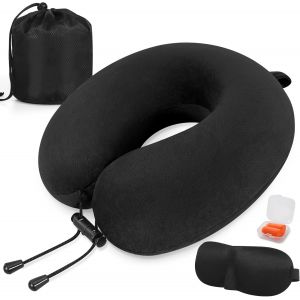 Trahoo-Oreiller De Voyage, Oreiller Cervical En Mousse À Mémoire De Forme, Coussin De Support Cervical Essentiel Pour Voyager, Sac De Transport Inclus, Bouchons D'oreille Et Masque De Sommeil - Neuf