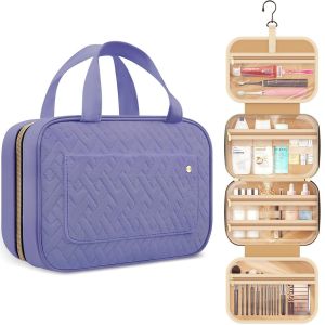 Sac de voyage Toilette (Moyen-Violet), Grande trousse de Maquillage, les Femmes Organisateur de Voyages avec des Poignées, Clair Intérieur Sac de Toilette avec Crochet, Bouteille et - Neuf