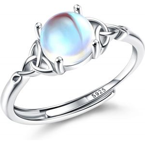 Bague Pierre De Lune Pour Femme Fille Bague Argent 925 Ajustable, Bague Triangle Celtique Zirconium, Ovale Rond Coeur Pierre Pr&eacute;cieuse Bague Bijoux Pour Elle Avec Bo&icirc;te Cadeau Bague - Neuf