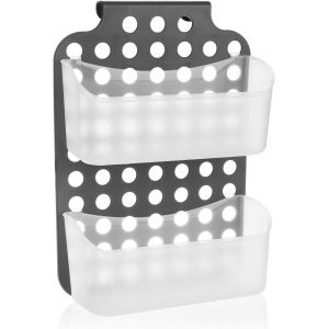 Panier de Douche avec 2 Compartiments - Support de Gel Douche avec Crochets pour Suspendre - Panier Douche (1 pi&egrave;ce - 36x25cm Gris) - Neuf