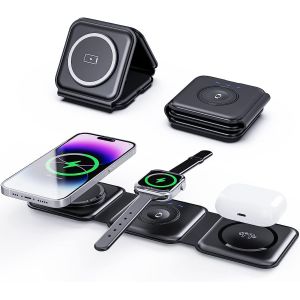 3 En 1 Chargeur Sans Fil Pour Appareils Apple Multiples, Station De Charge Magn&eacute;tique Pliable, Charge De Voyage Pour Iphone 15/14/13, Airpods 3/2/Pro/Pro2, Iwatch(Adaptateur Inclus) Noir - Neuf