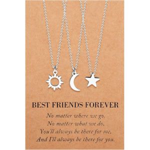 3pcs Collier Soleil Et Lune Colliers Pour Meilleur Ami Bijoux De L'amiti&eacute; Cadeaux Pour Les Amis Soeurs Femmes Filles Couple M&egrave;re Et Fille Cadeau D'anniversaire Collier Etoile Argent - Neuf