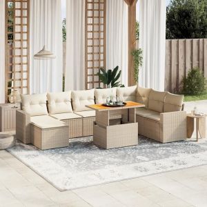 Salon De Jardin Avec Coussins 9 Pcs Beige Résine Tressée - Neuf