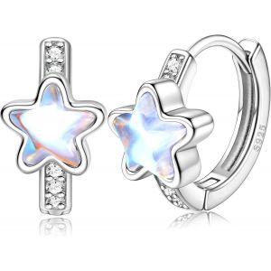 Argent 925 Boucles D'oreilles Créoles Pour Fille Femme Rose Amour Coeur Étoile Cubique Zircone Pierre De Lune Petit Cerceau D¿Oreilles Pour Enfants Filles Huggie Boucles D¿Oreilles Créole - Neuf