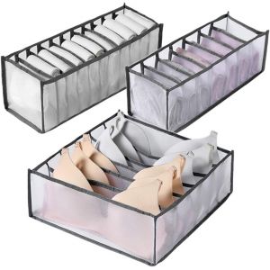 Organiseur de sous-vêtements 3 pièces (gris, 6 + 7 + 11 compartiments), organiseur de sous-vêtements, organiseur de chaussettes, organiseur pliable pour soutiens-gorge, chaussettes et cravates - Neuf