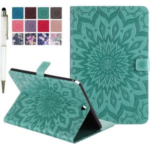 Kal-Coque Pour Samsung Galaxy Tab A 9.7 Sm-T550 Housse Etui,Flowers Relief Motif Pu Cuir Flip Smart Case Cover Pour Samsung Galaxy Tab A 9.7 Sm-T550 / Sm-P550.(Sunflower Green) - Neuf