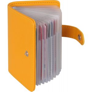 Leather Credit Card Holder with 40 Slots Button, Yellow, Modern - Neuf