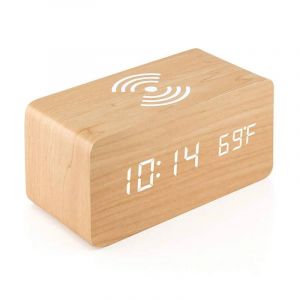 Réveil Numérique En Bois Avec Chargement Sans Fil,Horloge Led Avec Heure,Date,Température,Horloges De Bureau Pour Bureau,Horloge De Chevet.Bamboo-Charging. - Neuf
