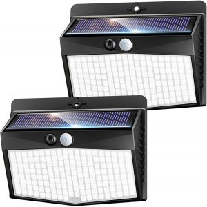 Lampe Solaire Exterieur D&eacute;tecteur De Mouvement, 168 Led 3 Modes Lumiere Solaire &Eacute;clairage Ext&eacute;rieur, Ip65 Etanche Eclairage Exterieur Solaire Pour Jardin, Garage, Patio - Lot De 2 - Neuf