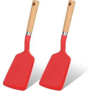 Spatule En Silicone, Spatules &Agrave; Cr&ecirc;pes R&eacute;sistantes &Agrave; La Chaleur Pour Ustensiles De Cuisine Antiadh&eacute;sifs, Ustensiles De Cuisine Avec Manche En Bois Pour Servir, P&acirc;tisserie, Friture, ?Ufs (2, Rouge) - Neuf