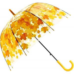 Parapluie Transparent Avec Feuilles &Agrave; Long Manche D&ocirc;me Bulle P&ocirc;le Droit Interrupteur Automatique &Eacute;tanche &Agrave; La Pluie Photographier Pour Femmes Et Enfants Sj59 - Neuf
