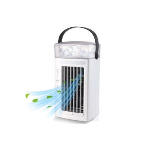 Mini climatiseur portable avec deux ventilateurs et r&eacute;servoir d'eau, alimentation USB, d&eacute;bit d'air r&eacute;glable et minuterie - Neuf