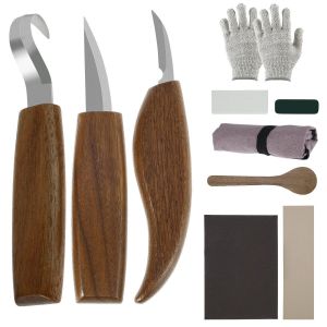 Ensemble de 10 outils de sculpture sur bois avec manche en noyer noir - Neuf