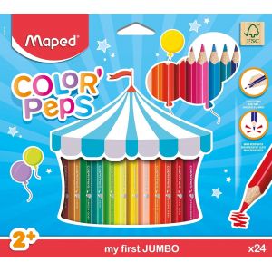 Maxi Crayons De Couleur Color'peps Premiers Crayons De Coloriage Pour B&eacute;b&eacute; +2 Ans Bo&icirc;te De 24 Crayons De Couleurs Jumbo En Bois Certifi&eacute; Fsc - Neuf