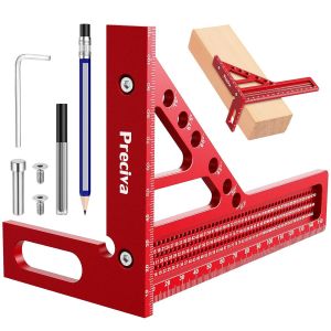 Ulteronixshop-3D &Eacute;querre de Charpentier avec Crayon, Multi-Angle &Eacute;querre de Menuiserie Aluminium 22,5-90&deg; avec Aide au Positionnement, R&egrave;gle de Mesure Multifonctionnels pour Travail du Bois Ing&eacute;nieur - Neuf