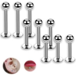 Kalanka-9 Pcs Tragus Piercing Labret, Piercing A La Langue, Acier Inoxydable M&eacute;tal Barbells Barre De Langue, Cartilage Tragus Helix Boucles D'oreilles Piercing Labret Bijoux Piercing Unisex, Sph&eacute;riqu - Neuf