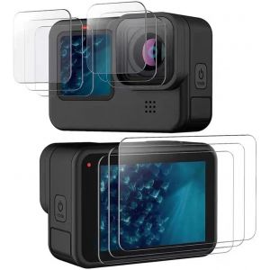 Protection Ecran pour GoPro Hero 12/11/10/9 Black Protecteur d'écran en Verre + d'objectif en Verre + d'écran Avant Protecteur HD, Dureté 9H Anti-Rayure Anti-Trace Accessoires pour Caméra,9 Pièces - Neuf