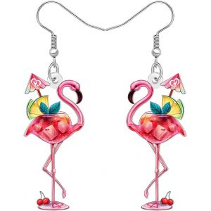 Kal-Jolies Boucles D'oreilles Pendantes Roses Tropicales Cocktail Flamand &Eacute;t&eacute; Plage F&ecirc;te Bijoux Acier Inoxydable Crochet De Poisson Cadeaux Pour Femmes Filles Nouveaut&eacute; Hypoallerg&eacute;nique Accessoires - Neuf