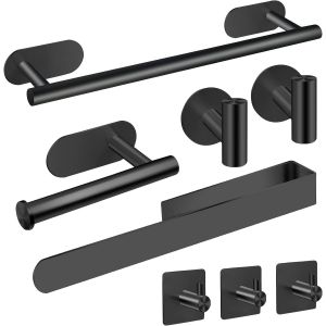 Porte Serviette Salle De Bain,8pcs Accessoires De Salle De Bain En Acier Inoxydable 304 Épaissi De Haute Qualité,Sans Percage Porte Serviette Adhesif Convient Pour Salle De Bain/Cuisine - Neuf