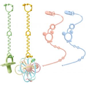 4 Pi&egrave;ces Attache Tetine,Attache Tetine Silicone 2 En 1,Cha&icirc;nes De Sucette En Silicone,Sans Bpa Avec Clip De S&eacute;curit&eacute;,Accessoires Pour Poussettes,Chaises Hautes,Berceaux (2+2) - Neuf