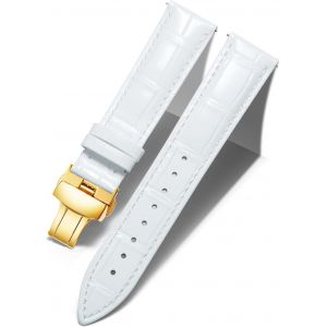 Cauc-Bracelet De Montre En Cuir Femme Homme 12mm-24mm Bracelet De Remplacement Avec Boucle De D&eacute;ploiement Papillon Argent/Or/Or Rose - Neuf