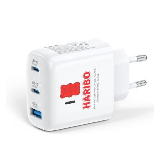 KALANKA-Haribo Chargeur USB-C 65W GaN 3 Ports, Chargeur Rapide PD PPS, Adaptateur Secteur USB-C Compact pour MacBook Pro Air, pour iPhone 17 16 15, Galaxy S25 S24, pour iPad Pro, Pixel, Steam Deck, R - Neuf