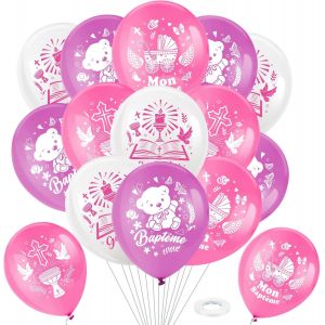 28Pcs Ballons De Baptême Pour Fille - Décorations Rose, Violet Et Blanc - Fournitures De Fête Pour Enfants Et Bébé - Neuf