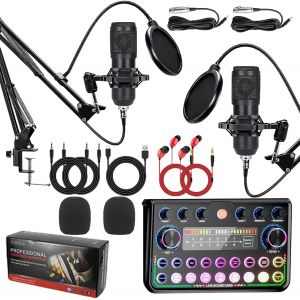ASFASFq-Ensemble d'équipement de podcast, microphone de streaming, kit de démarrage de podcast, condensateur USB, kit de mixage audio avec carte son pour streaming, chant, enregistrement de podcast, - Neuf