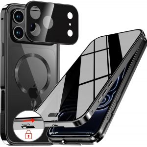 CAUC-[Anneau en M&eacute;tal CD & Verrouillage de S&eacute;curit&eacute;] Coque Anti-Espion Magn&eacute;tique pour iPhone 17 Pro 6.3" [Protection D'objectif Int&eacute;gr&eacute;e] &Eacute;tui Int&eacute;grale avec &Eacute;cran en Verre 9H Int&eacute;gr&eacute; - Noir - Neuf