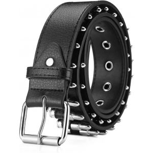 Cauc-Ceinture Clout&eacute;e Femme Homme Punk Rock Rivet Ceinture En Cuir Noir Avec D&eacute;coration En M&eacute;tal Argent&eacute; Accessoires V&ecirc;tements Gothiques Ceinture Personnalis&eacute;e Pour Jeans Hip Hop D&eacute;guisement - Neuf