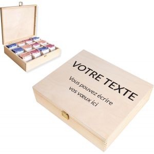 SJZG-Grande Bo&icirc;te &Agrave; Th&eacute; En Bois | Cadeau Personnalis&eacute; Texte Souhait&eacute; Cadeau Individuel | Bo&icirc;te &Agrave; Th&eacute; 12 Compartiments | Coffret Cadeau Pour Femme, Homme | Amateur De Th&eacute; - Neuf