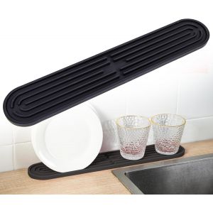 Jexnovashop-Tapis &Eacute;gouttoir &Eacute;troits, Bande Tapis De Bar En Silicone, Antid&eacute;rapant Tapis De S&eacute;chage Pour Vaisselle Tasses Bouteilles Planches &Agrave; D&eacute;couper, Organisateur D'&eacute;vier, 43 X 7,5 X 1 Cm, Noir - Neuf